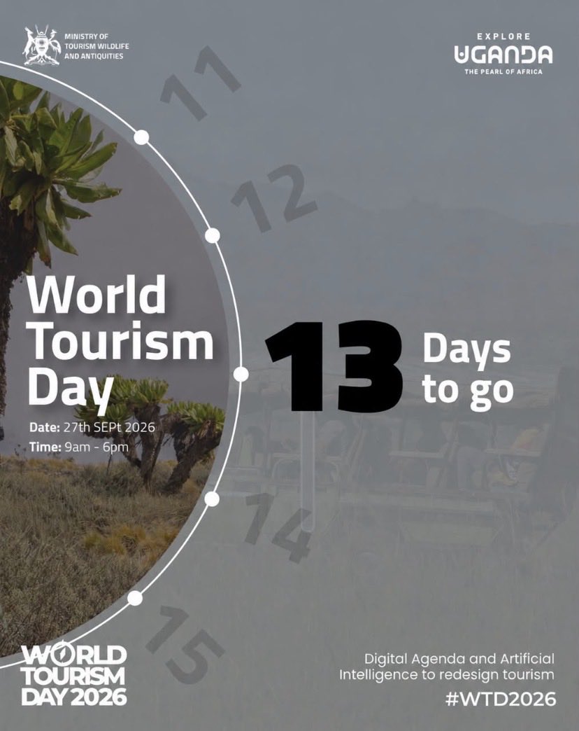 sha56795's tweet photo. 13 days to #WorldTourismDay2026! 🇺🇬 On Sept 27, Uganda joins the world to explore how Digital Agenda &amp; AI are redesigning tourism. As a Uganda-based tour company, we're excited to see how tech shapes the future of travel here. #ExploreUganda #WTD2026 https://t.co/x16BkiOOSQ
