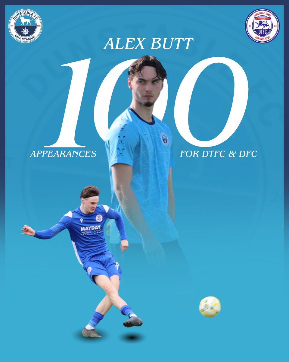 DunstableFC's tweet photo. 100 APPEARANCES ⚽ | We would like to congratulate Alex Butt who has made 100 appearances for Dunstable Town FC and Dunstable FC.

Well done Alex 😁 

#WeStandTogether #youareenough https://t.co/6foAODHBSk