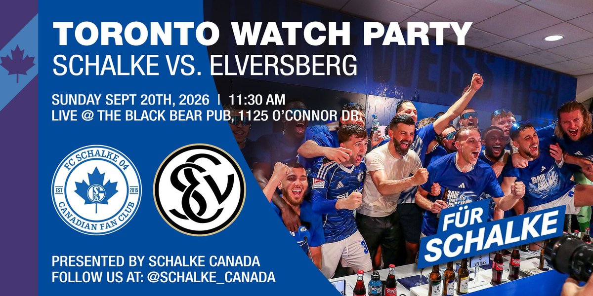 Schalke_Canada's tweet photo. THIS SUNDAY TORONTO!!!!!
Schalke take on Elversberg and we are getting together to watch the match.
#S04 #S04ELV https://t.co/w88od1T7rn
