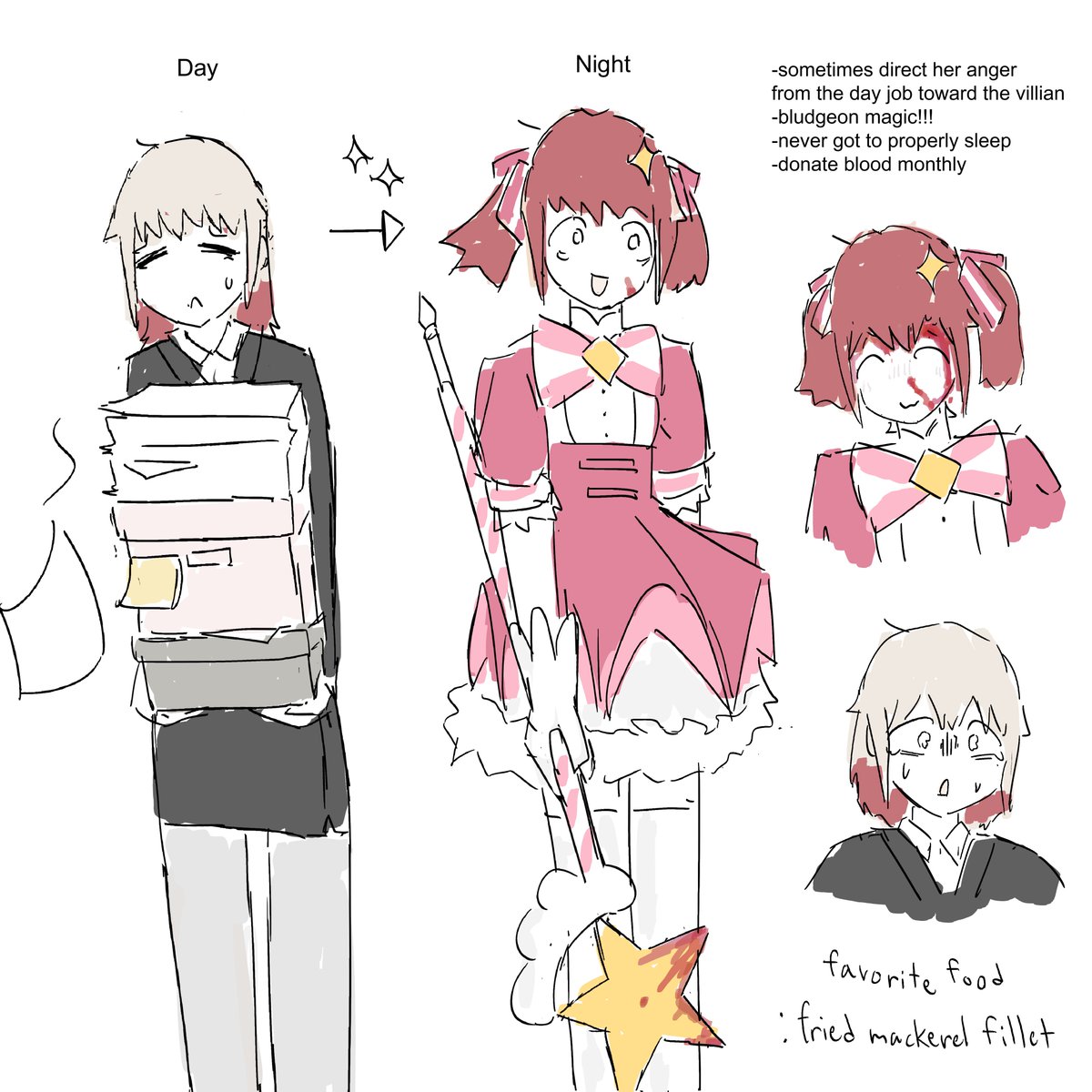 IdiotChimera's tweet photo. doodled an office lady who works as a magical girl at night and no one knows about it, i got the idea really late at night https://t.co/IqZ91OPuJi