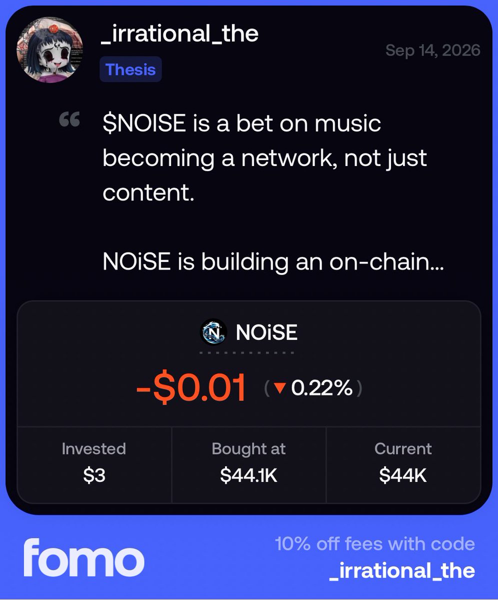 _irrational_the's tweet photo. My first Thesis ever on @fomo . On $NOISE .. Trying new things. Let’s see…

Will be adding coins to watchlist and trying to get to know how things work there a bit more. 

CA: Ao3irpFdMvNWvwaARXkftEcaEQg2kky3qGHHQVCrAmVb https://t.co/yL9jaMPhC5