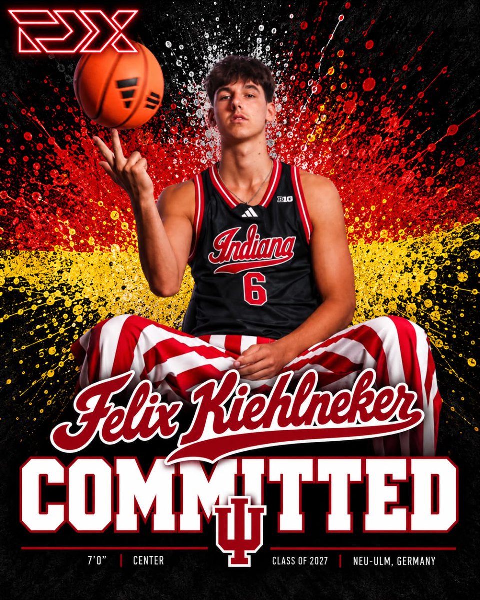 DraftExpress's tweet photo. NEWS: German 7-footer Felix Kiehlneker has committed to Indiana in the class of 2027, agents Michael Canty and Craig Snow of Wyn Sports Group told DraftExpress.

The 18-year-old ratiopharm Ulm product was Germany's starting center at this summer's FIBA U18 EuroBasket. https://t.co/EekRulTvvu