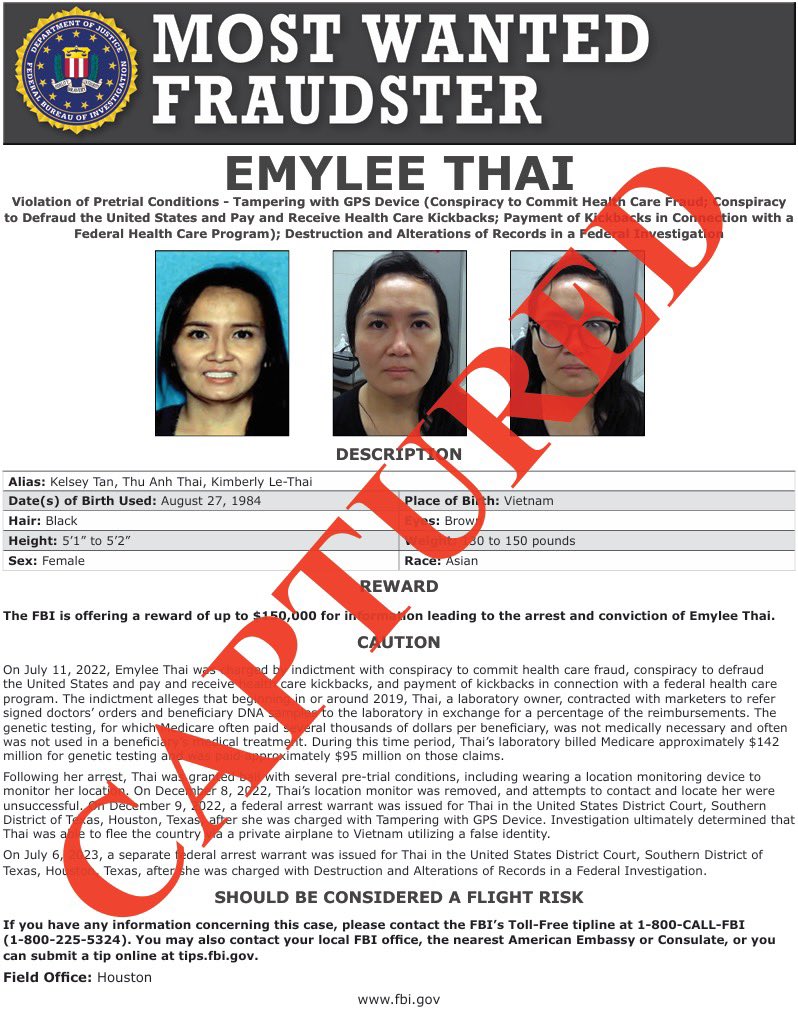 CAPTURED: Another FBI Most Wanted Fraudster - EmyLee Thai
