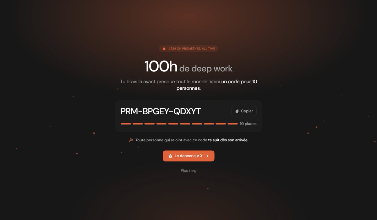 nalsdsn's tweet photo. 100h de deep work sur @Promethee_io 
Voici un code qui fait entrer 10 personnes, premier arrivé, premier servi : PRM-BPGEY-QDXYT https://t.co/ygYecoQrkg