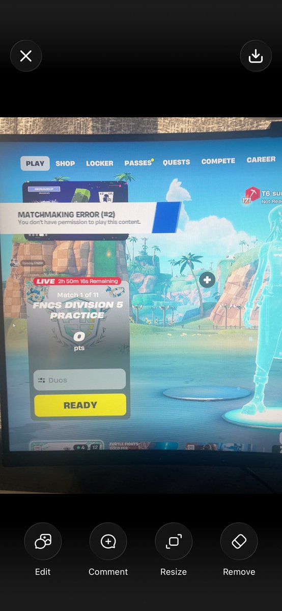 wtjcyroz9's tweet photo. @FortniteStatus 
Me and tm8 both have the right events and are eligible why can’t we load into div 5 ? https://t.co/mm3nOV8Fd3