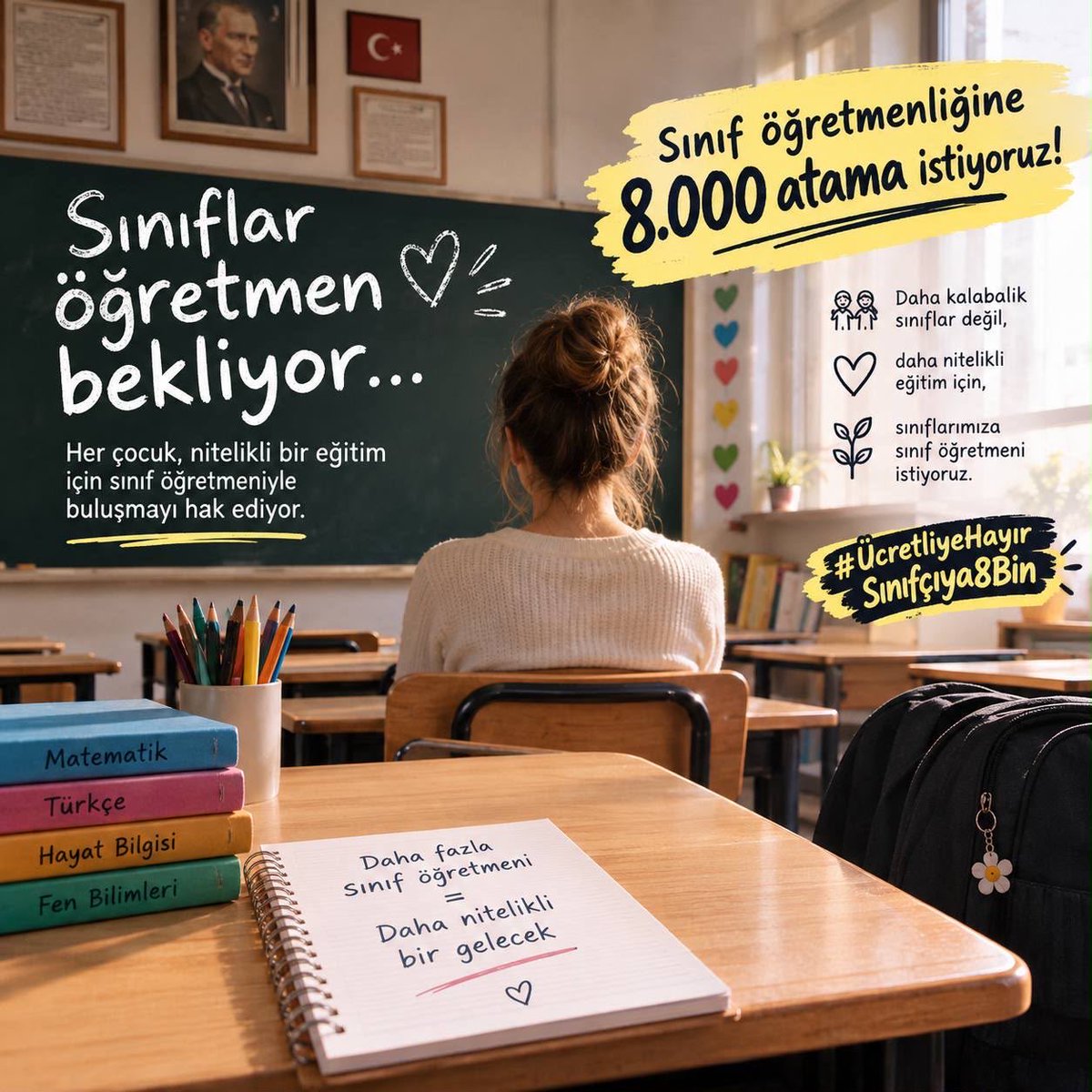 htctkrr's tweet photo. 8 bin sınıf öğretmeni talebi; bir ayrıcalık değil, sahadaki ihtiyacın karşılığıdır.

Atama bekleyen meslektaşlarımızın sesine biz de ses olalım.
Sınıf öğretmenliğinin hak ettiği kontenjan için desteğimiz tam! ✊🏻

#ücretliyedeğilsınıfçıya8bin https://t.co/hYGBAp4kKy