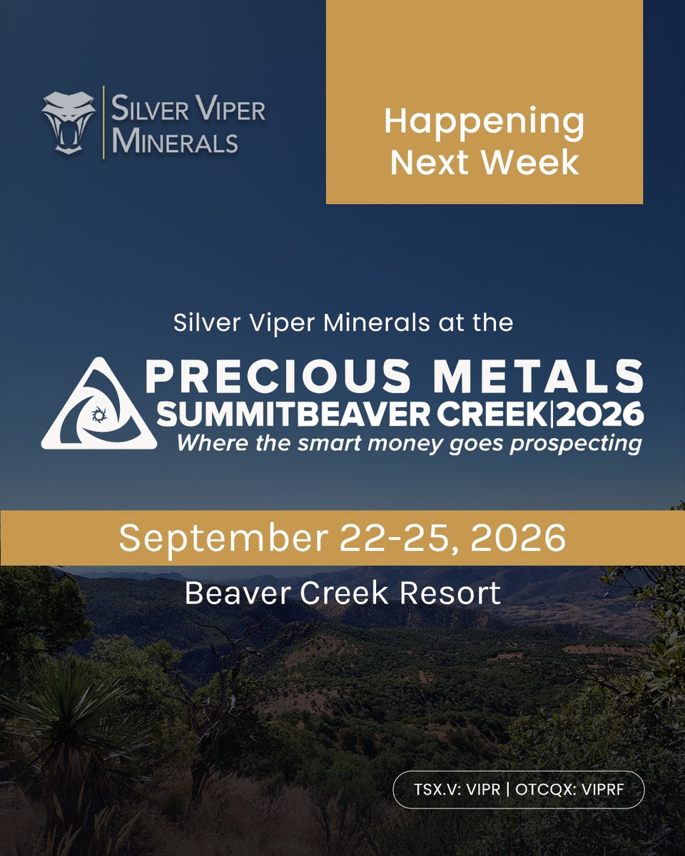 SilverViperCorp's tweet photo. #VIPR is headed to the 2026 Precious Metals Summit Beaver Creek from September 22 to 25, 2026.

The Silver Viper team looks forward to connecting with attendees throughout the four-day event.

For more info: https://t.co/GGqZ7Vgxvq

Connect with our team before the event: https://t.co/Ri20iaT2SZ

🇨🇦 $VIPR.V 🇺🇸 #VIPRF