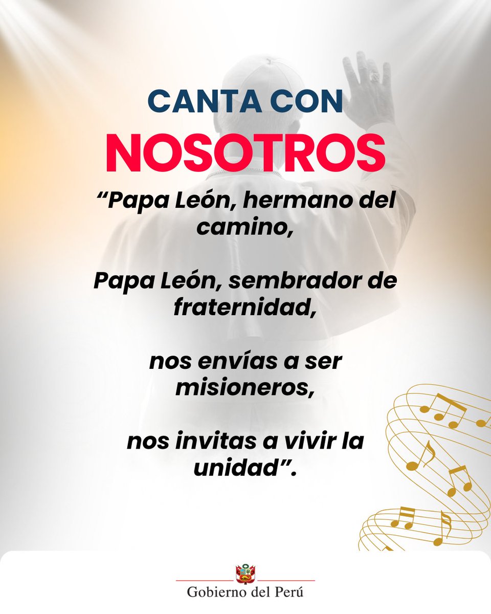 Minsa_Peru's tweet photo. El Perú se prepara para recibir al papa León XIV. “León, hermano del camino” es el himno oficial de su visita. Escúchalo, aprende la letra y súmate a esta bienvenida.

Descárgalo aquí: https://t.co/JbdJy4Zpgv

#PapaLeónEnPerú #LeónHermanoDelCamino https://t.co/W5Dt6CFi9u