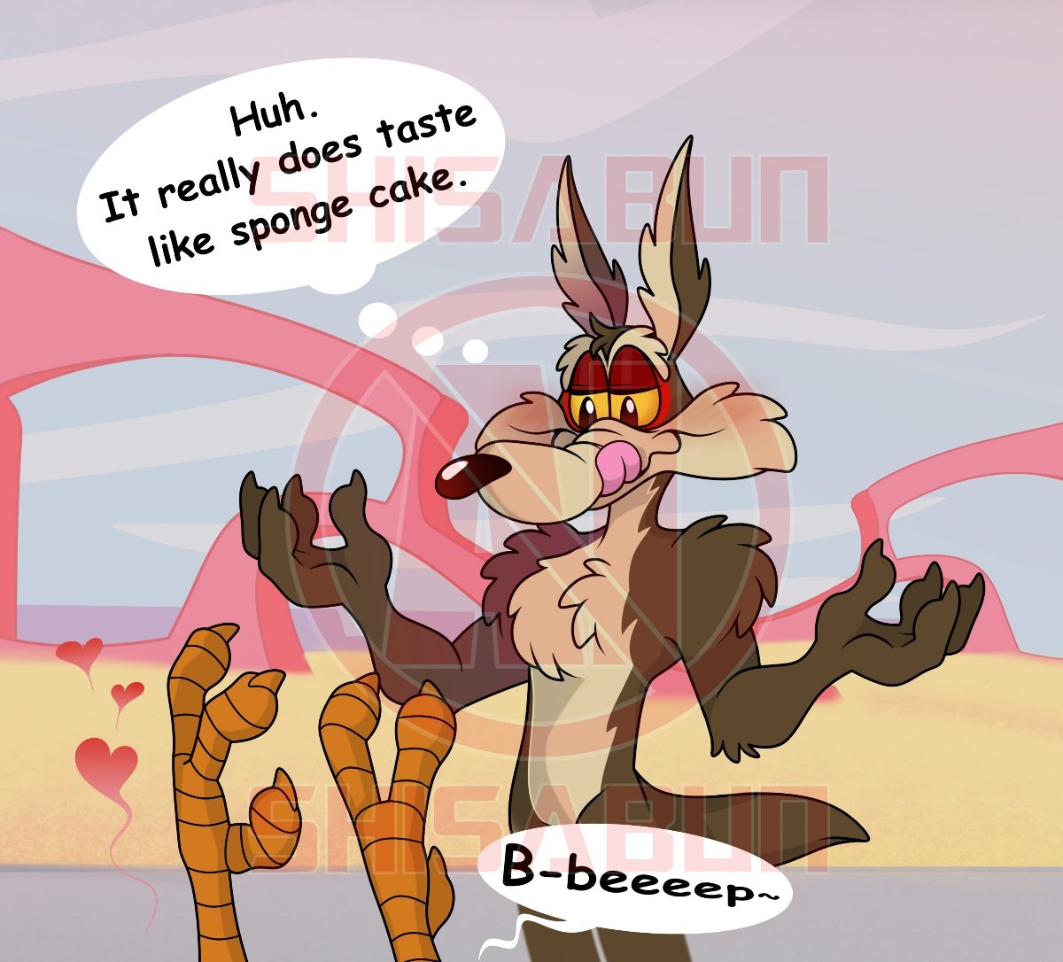 ShisaBun's tweet photo. We all love shy/awkward Wile, but let me raise you a Wile who actually has some game. (He totally walks into a pole three seconds later.) 

#wileroad #wilerunner #roadrage #coyoteavsacme https://t.co/g3IqEKS8NP