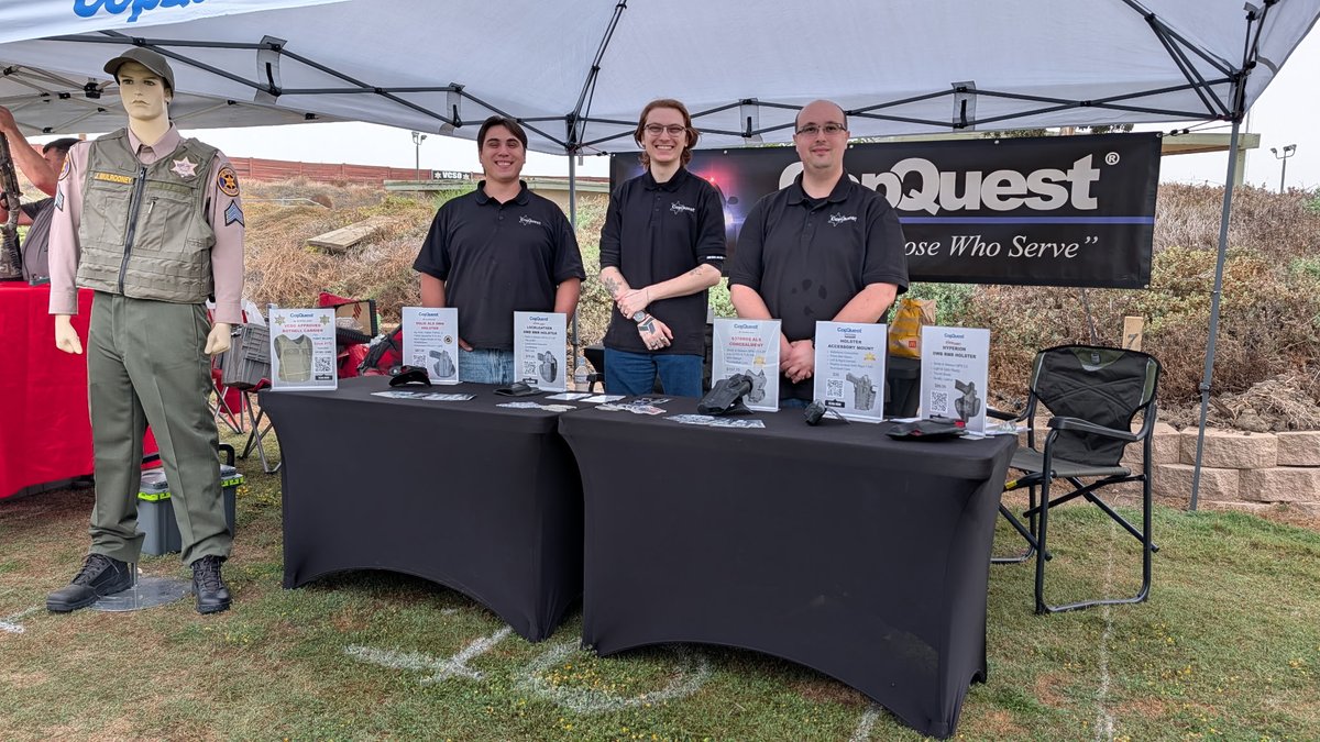 CopQuest's tweet photo. CopQuest was proud to attend the 2026 VCDSA Shoot! We showcased the VCSO-approved Bothell Carrier and holster options from Safariland and Urban Carry. Our “I ❤️ My Deputy” and “USA 250” stickers were a huge hit with deputies and their families! @VENTURASHERIFF @Ventura_DSA https://t.co/Ry5DU5PNJv