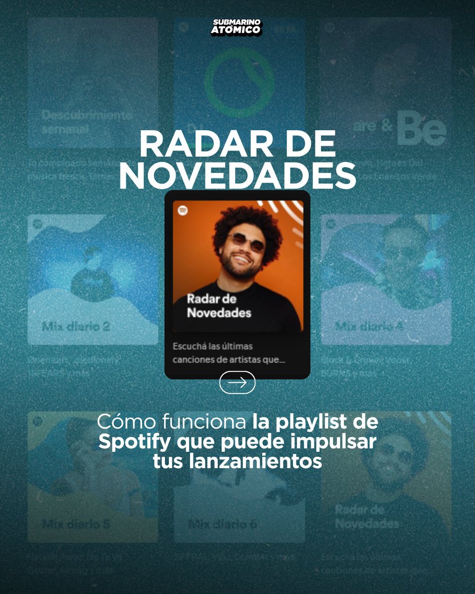 submarinoatomic's tweet photo. 👀¿Sabés cómo funciona Radar de Novedades de Spotify?

Si la ves en tu aplicación todos los viernes, pero no sepas cómo funciona, este carrusel es para vos.

Cómo se crea, qué relación tiene con tus seguidores y qué podés hacer vos para usarla en tus próximos lanzamientos. ⚡️ https://t.co/J8uKXZeIc1