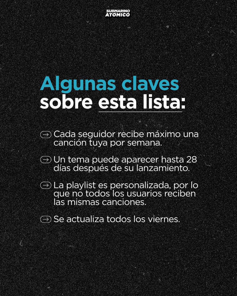 submarinoatomic's tweet photo. 👀¿Sabés cómo funciona Radar de Novedades de Spotify?

Si la ves en tu aplicación todos los viernes, pero no sepas cómo funciona, este carrusel es para vos.

Cómo se crea, qué relación tiene con tus seguidores y qué podés hacer vos para usarla en tus próximos lanzamientos. ⚡️ https://t.co/J8uKXZeIc1