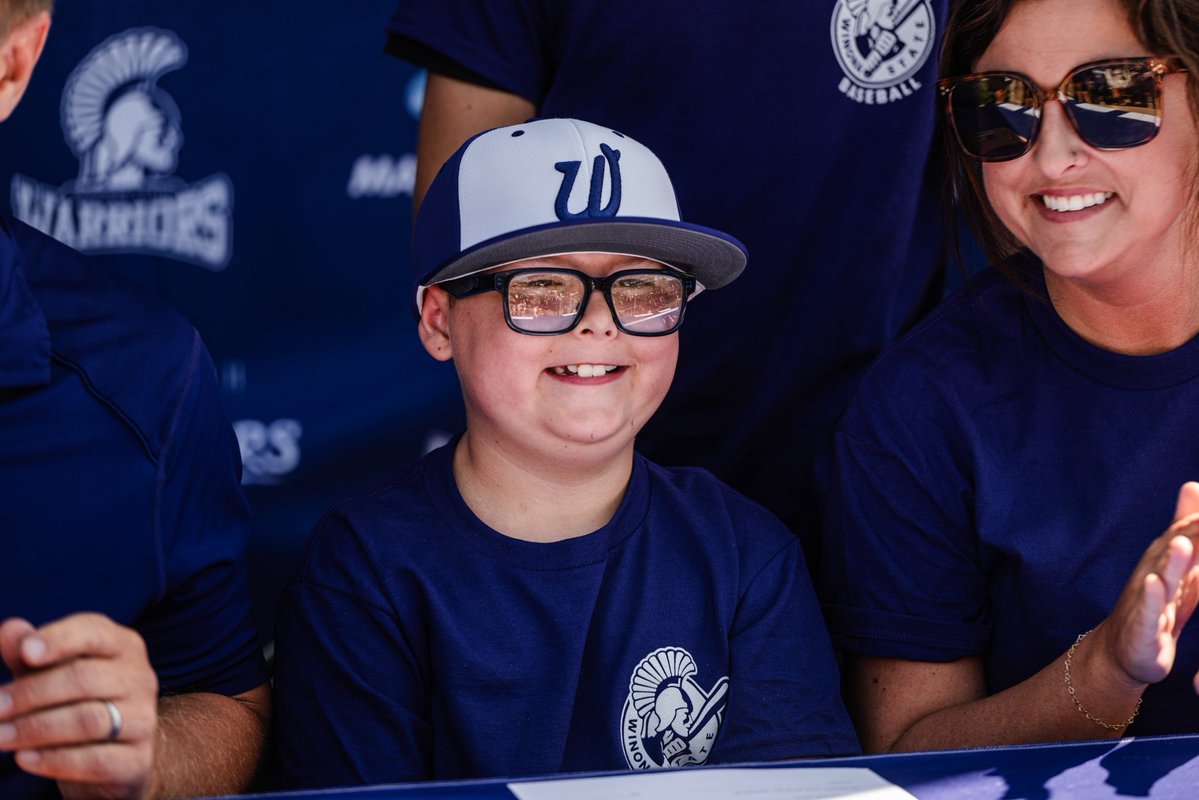 WinonaStateATH's tweet photo. The Warrior family just got a little bigger over the weekend. 💜⚾️

Winona State Baseball and Winona State Athletics welcomed Easton to the team through Team IMPACT and celebrated the signing of his National Letter of Intent.

We’re excited to have you with us, Easton and family! https://t.co/SUM9utpJiV