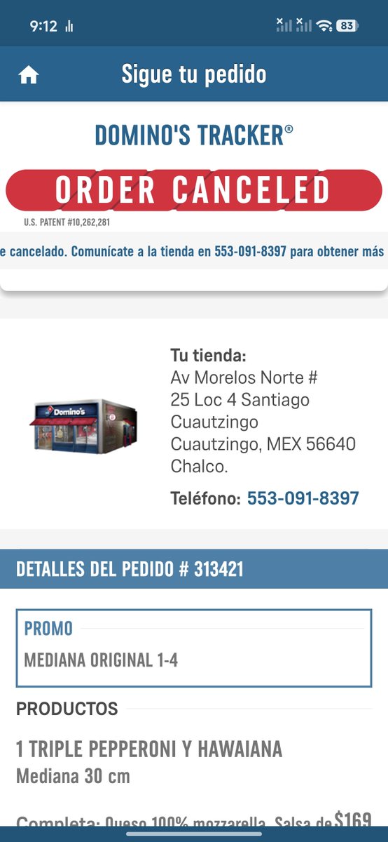 RhaegalMx's tweet photo. El viernes me cancelaron 2 pedidos en Domino's Cuautzingo (Chalco, EdoMex) y nunca me reembolsaron, los pedidos ya fueron contados a mi Tarjeta. 
@dominosmx https://t.co/j0kab9kWDz