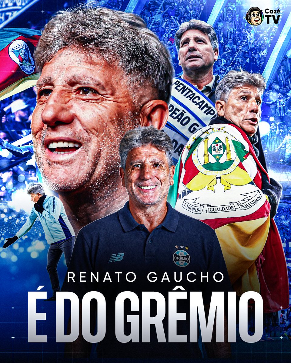 CazeTVOficial's tweet photo. ELE ESTÁ OFICIALMENTE DE VOLTA!

O GRÊMIO ANUNCIOU A VOLTA DE RENATO GAÚCHO! 🔵⚫⚪ https://t.co/9tIiIwUrKR