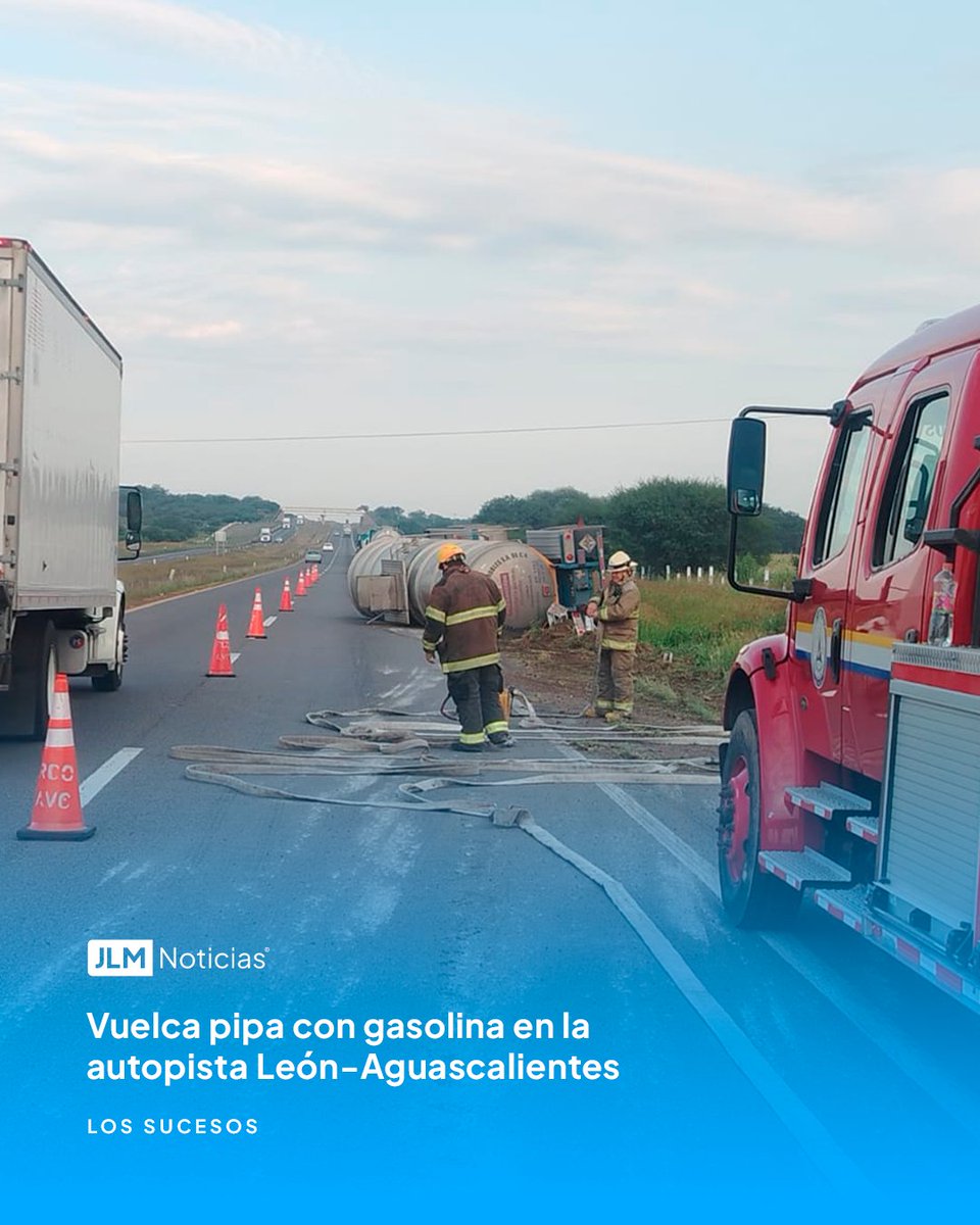 JLMNoticias's tweet photo. #AlMomento Me llega reporte de volcadura de pipa en la Autopista León-Aguascalientes!! 

Tanque doble remolque con 67 mil litros de gasolina volcó en la Autopista 45D, a la altura del kilómetro 34, en sentido hacia Aguascalientes, en Unión de San Antonio. Ya lo atiende Protección Civil municipal y estatal. 

#Alguienlotienequedecir #JLMNoticias #Aguascalientes