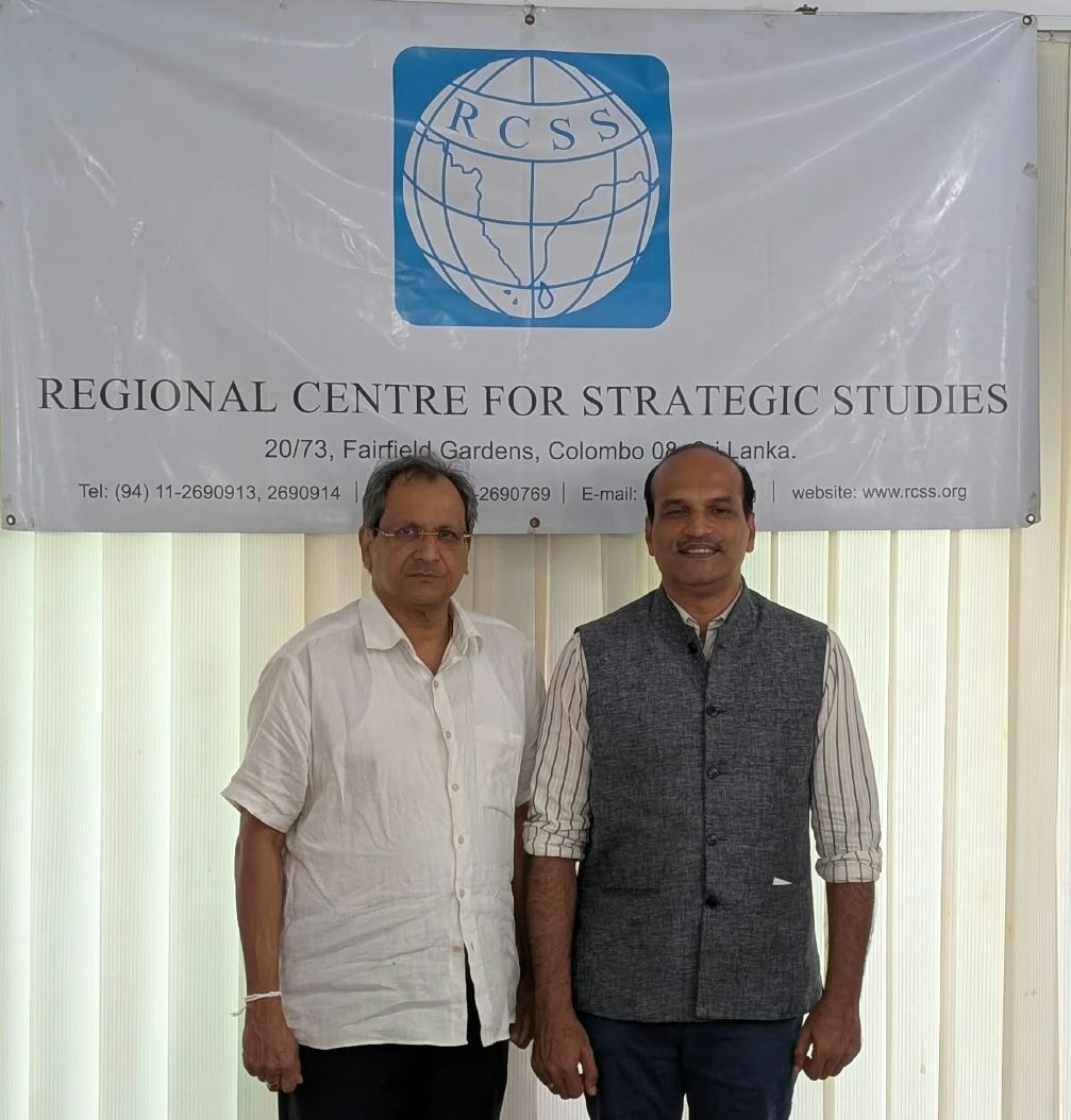 RCSSwire's tweet photo. The RCSS Executive Director Amb. (Retd.) @RavinathaArya  received Dr. D @dhanuraj , Chairman of the @CPPRIndia, Kochi, India, at the RCSS on 10 September 2026. Mr. Venura Jayaratne, Research Intern also took part in the meeting. 

Read More: https://t.co/BoaGo9ARLk https://t.co/AoI842sGaY