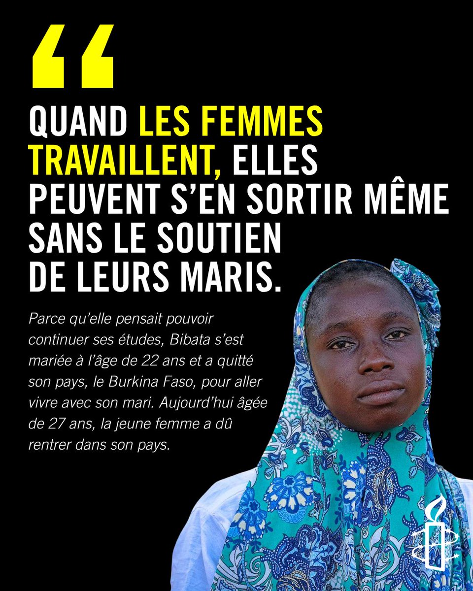 AmnestyWARO's tweet photo. Après son mariage, Bibata se rend compte que son mari ne tiendra jamais sa promesse de financer ses études.

Deux ans de mariage.
Deux ans de souffrance.

Bibata décide de partir avant d’y laisser sa vie.

Découvrez son histoire : https://t.co/QzSwF0K0Vo

#DroitsHumains https://t.co/1JaB3AJ6vs