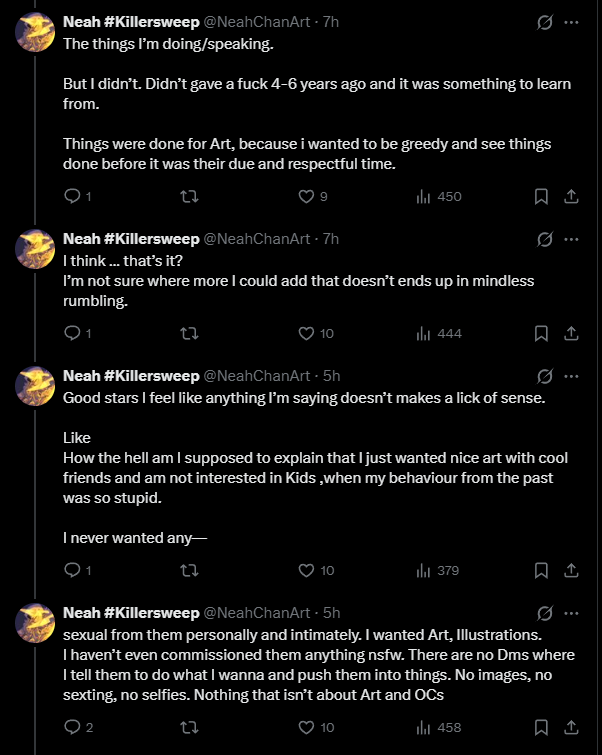 Tailspin_Rodent's tweet photo. An apology isn't going to fix everything you've done, Neah, but that's the least you owe to your victims. Please leave the internet, you are a danger to children and an embarrassment to this fandom. https://t.co/Ibm9kGGop9