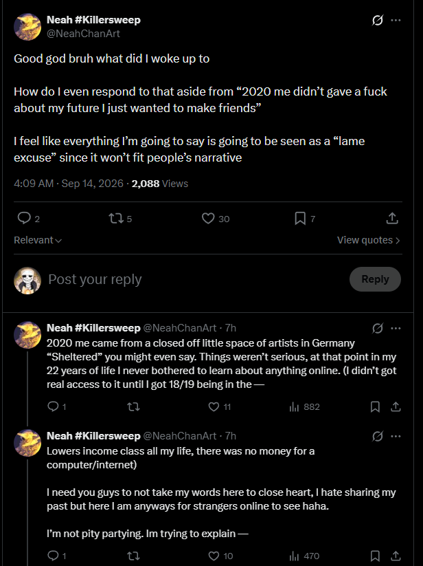 Tailspin_Rodent's tweet photo. Neah has made a response and it is very disappointing. Instead of taking accountability and apologizing to the children she's hurt, she talks about her personal life. She makes it about herself. https://t.co/WTqos0nh1Y