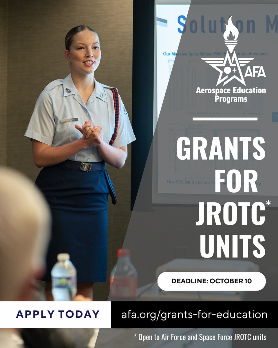 AFA_STLX's tweet photo. AFA offers grants of $500 to Air and Space Force JROTC units to advance aerospace education in the classroom. These grants enhance students’ understanding of the critical role aerospace plays in today and tomorrow’s society. Learn more at https://t.co/rIGzb4305L https://t.co/oPrhhPcf3y