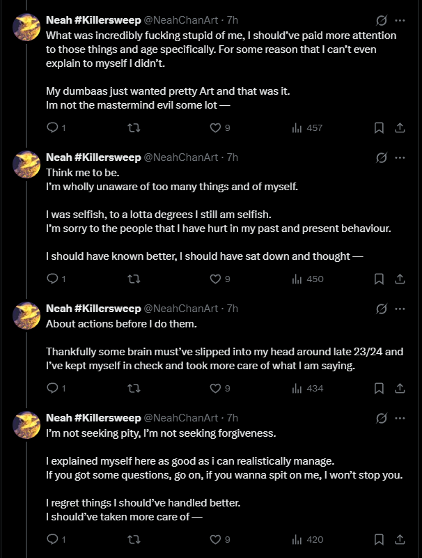 Tailspin_Rodent's tweet photo. Neah has made a response and it is very disappointing. Instead of taking accountability and apologizing to the children she's hurt, she talks about her personal life. She makes it about herself. https://t.co/WTqos0nh1Y