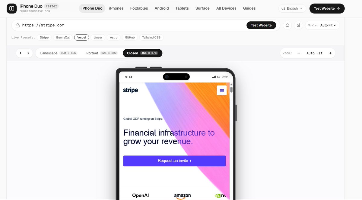 _itshyper__'s tweet photo. Is your website ready for the new iPhone Duo? 👀

Test it in seconds with https://t.co/c21xPJdZrh

→ Built-in proxy. No more “connection refused” nightmares 😭
→ iPhone Duo + 30+ other devices

Drop this in your dev group chat. Your frontend friends will thank you https://t.co/ZoR0GEhF2l