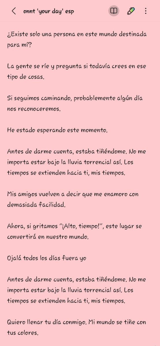 fairyeokk's tweet photo. me canse de buscar subs de Your day y no sabรญa que tenรญas que pagar para pedirle a algรบn canal de yt que te lo traduzca, asรญ que use traductor y no se si estara bien pero me encantรณ su significado ๐ฅน.
si alguien quiere traducirlo correctamente se lo agradecerรญa #onnt #์์คํ https://t.co/L0RDLW1JjE