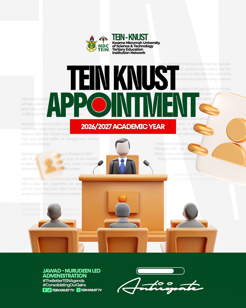 mr_jawadddd's tweet photo. 🟢🔴 TEIN-KNUST⚪️⚫️ 
═════════════════

The next chapter of TEIN-KNUST is taking shape.

As we build a stronger and more united TEIN-KNUST, the next phase of leadership is about to unfold.

COMMITTEE APPOINTMENTS — COMING SOON!⏳

Stay tuned 👀

Ɛyɛ zu, Ɛyɛ za https://t.co/W93GGHFbb4