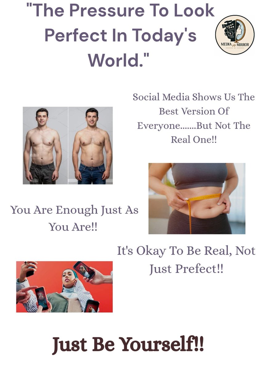 mirrorvsmedia's tweet photo. Behind every "perfect" post is a camera angle, lighting, editing or simply a moment.
Don't let social media define your self-worth. Choose real over perfect. 💜
#MediaVsMirror #SocialMediaVsReality #BodyImageAwareness #ChooseReal https://t.co/7wZbDWzJNH