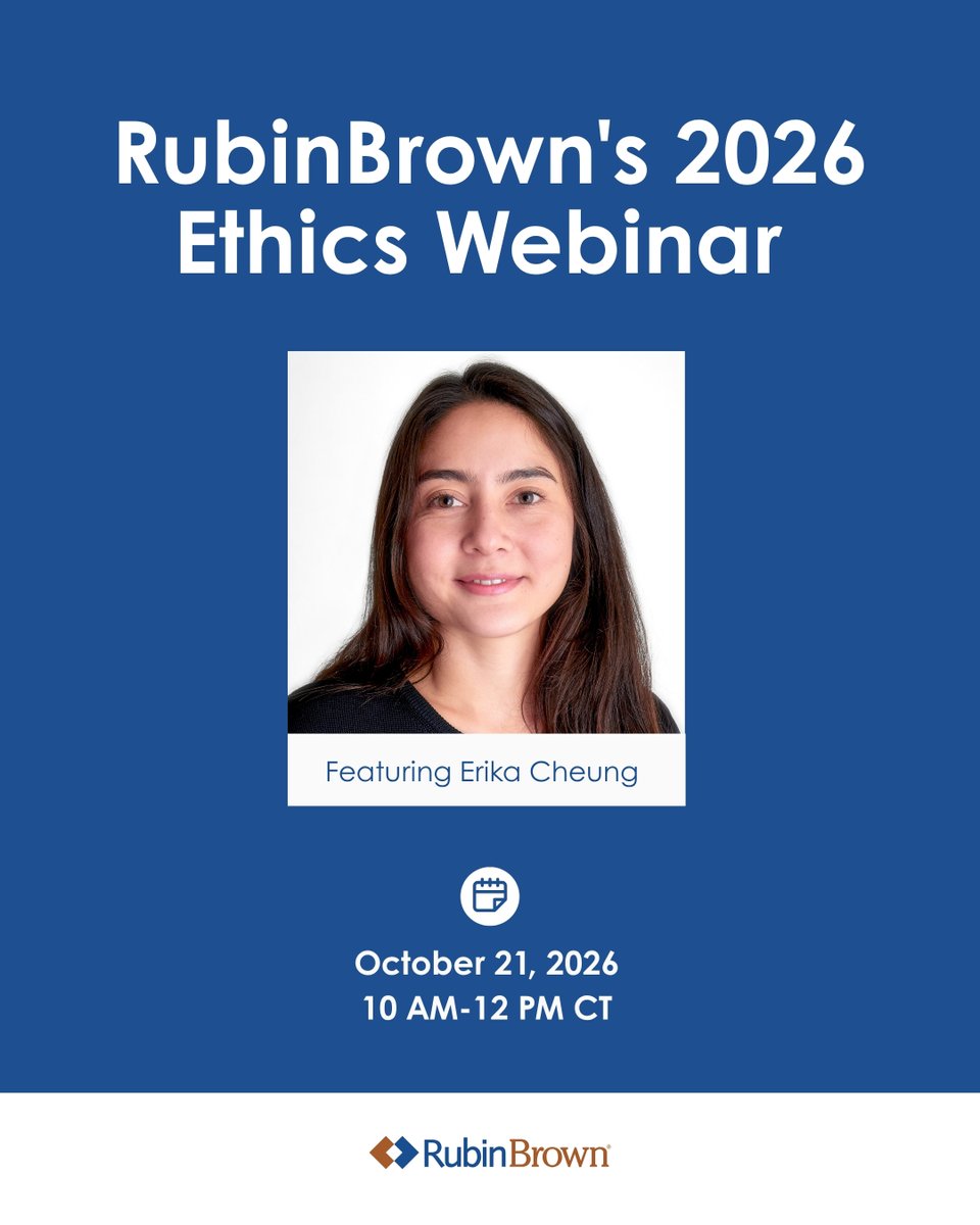 RubinBrown's tweet photo. Join us for our 2026 Ethics Webinar with Theranos whistleblower Erika Cheung for insights on workplace transparency, corporate integrity, and ethical drift. Register today!
https://t.co/6XHNILFAne https://t.co/cE5qBxeFxJ