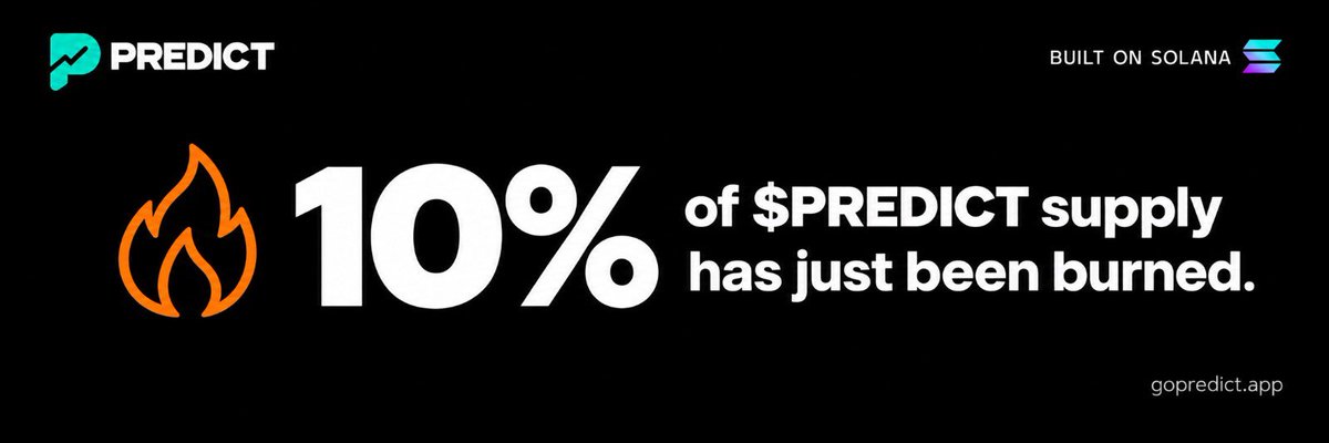 gopredictapp's tweet photo. HUGE Mileston for solana:CVStKr4Y8EEGmCrQCCEweTLGAkwURZzGZ5ozJBpPnu1c we just hit 10% of the total supply burned 🔥

We use 50% of https://t.co/4SW0hHgFvO to buy back & burn solana:CVStKr4Y8EEGmCrQCCEweTLGAkwURZzGZ5ozJBpPnu1c because 50% is going to users who create their own prediction market