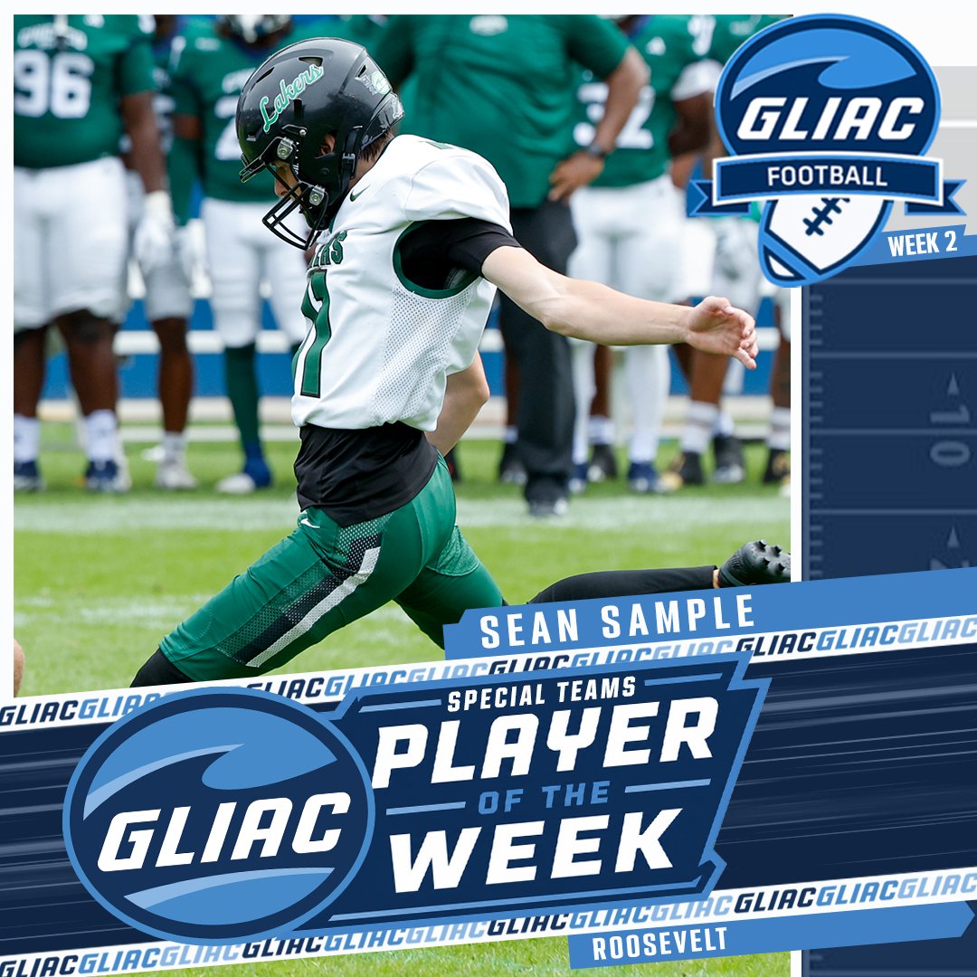 GLIACsports's tweet photo. GLIAC Football Special Teams Player of the Week

Sean Sample >> Roosevelt

🔗 https://t.co/BrPUZYXaK1

#WhereChampionsCompete #GLIACFB🏈 https://t.co/B05C1UpwtK