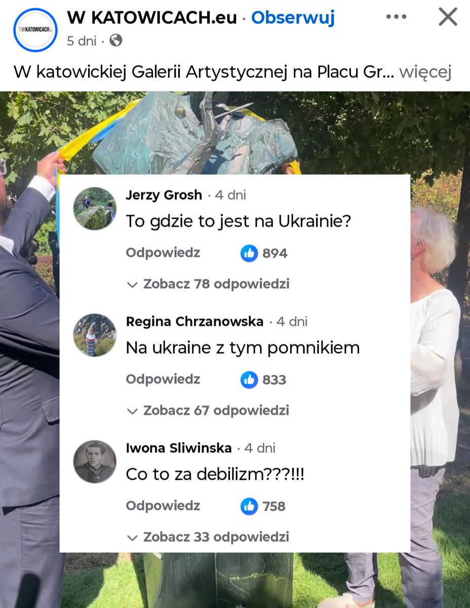 lsnienie's tweet photo. W Katowicach odsłonięto pomnik śląskiej kostiumografki, Barbary Ptak. Rzeźbę przepasano wstęgą w kolorach Górnego Śląska. 

No i zgadnijcie, co się dzieje w komentarzac 🤡 https://t.co/eFtryXvRIg