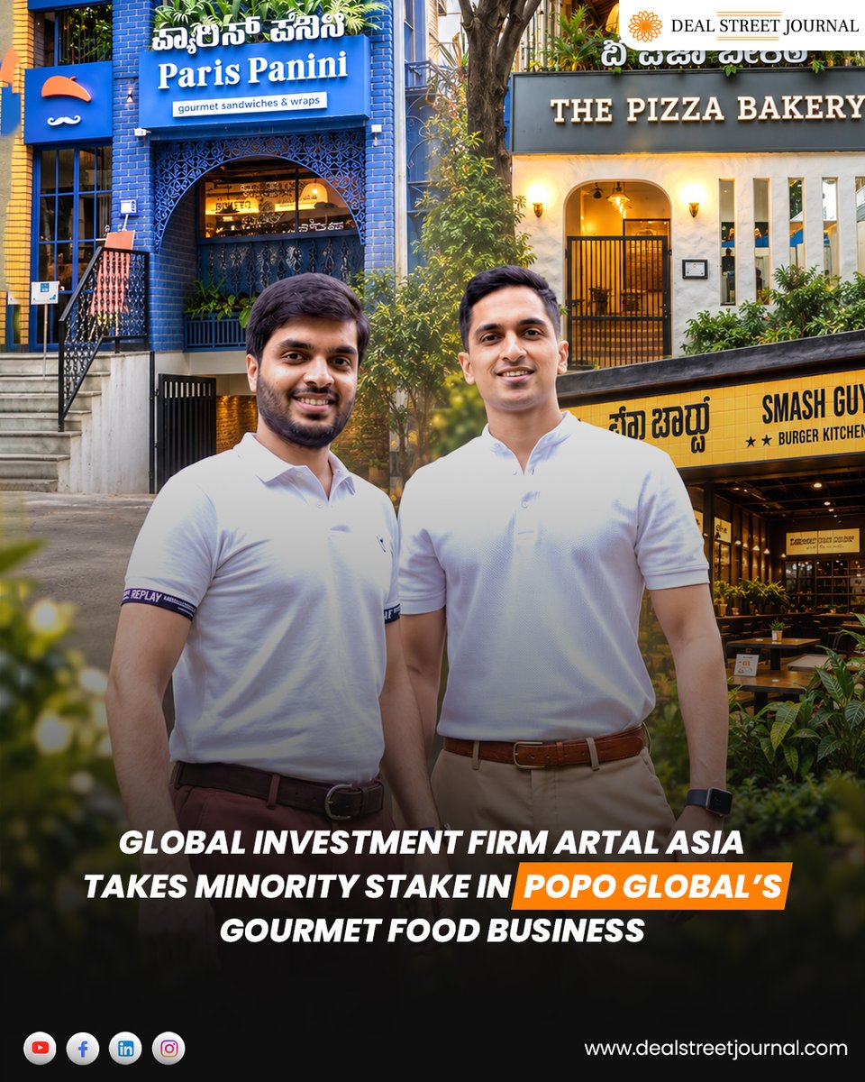 DealStreetJ's tweet photo. Recently, 𝐏𝐨𝐩𝐨 𝐆𝐥𝐨𝐛𝐚𝐥, the company behind (@Pizzabakery_Ind) The Pizza Bakery , Paris Panini and Smash Guys, has 𝐫𝐚𝐢𝐬𝐞𝐝 ₹532 𝐜𝐫𝐨𝐫𝐞 from global investment firm (@Artalcapital) Artal Capital Asia for a significant minority stake, marking its first external funding round. The transaction reportedly values the company at around ₹1,250 crore.

𝐅𝐨𝐮𝐧𝐝𝐞𝐝 𝐢𝐧 2017 by brothers Nikhil Gupta and AB Gupta, Popo began with The Pizza Bakery before expanding into French-inspired sandwiches through Paris Panini and smash burgers through Smash Guys. The company has grown to more than 40 outlets, primarily across Bengaluru, along with an outlet in Colombo.

𝐏𝐨𝐩𝐨 𝐡𝐚𝐬 𝐥𝐚𝐫𝐠𝐞𝐥𝐲 𝐛𝐨𝐨𝐭𝐬𝐭𝐫𝐚𝐩𝐩𝐞𝐝 𝐢𝐭𝐬 𝐞𝐱𝐩𝐚𝐧𝐬𝐢𝐨𝐧 𝐚𝐧𝐝 𝐟𝐨𝐥𝐥𝐨𝐰𝐬 𝐚 𝐦𝐮𝐥𝐭𝐢-𝐛𝐫𝐚𝐧𝐝, company-operated model, supported by dine-in restaurants and delivery kitchens. It also uses pop-ups to test new concepts before scaling them.

The funding comes as India’s organised food-services market expands, driven by urbanisation, rising incomes, food delivery and growing adoption of QSR and fast-casual formats.

The fresh capital will support expansion beyond Bengaluru, with the key test being whether Popo can replicate its brand and unit-economics playbook across India.

If you wish to read more:
https://t.co/b9PCOZx3Lm