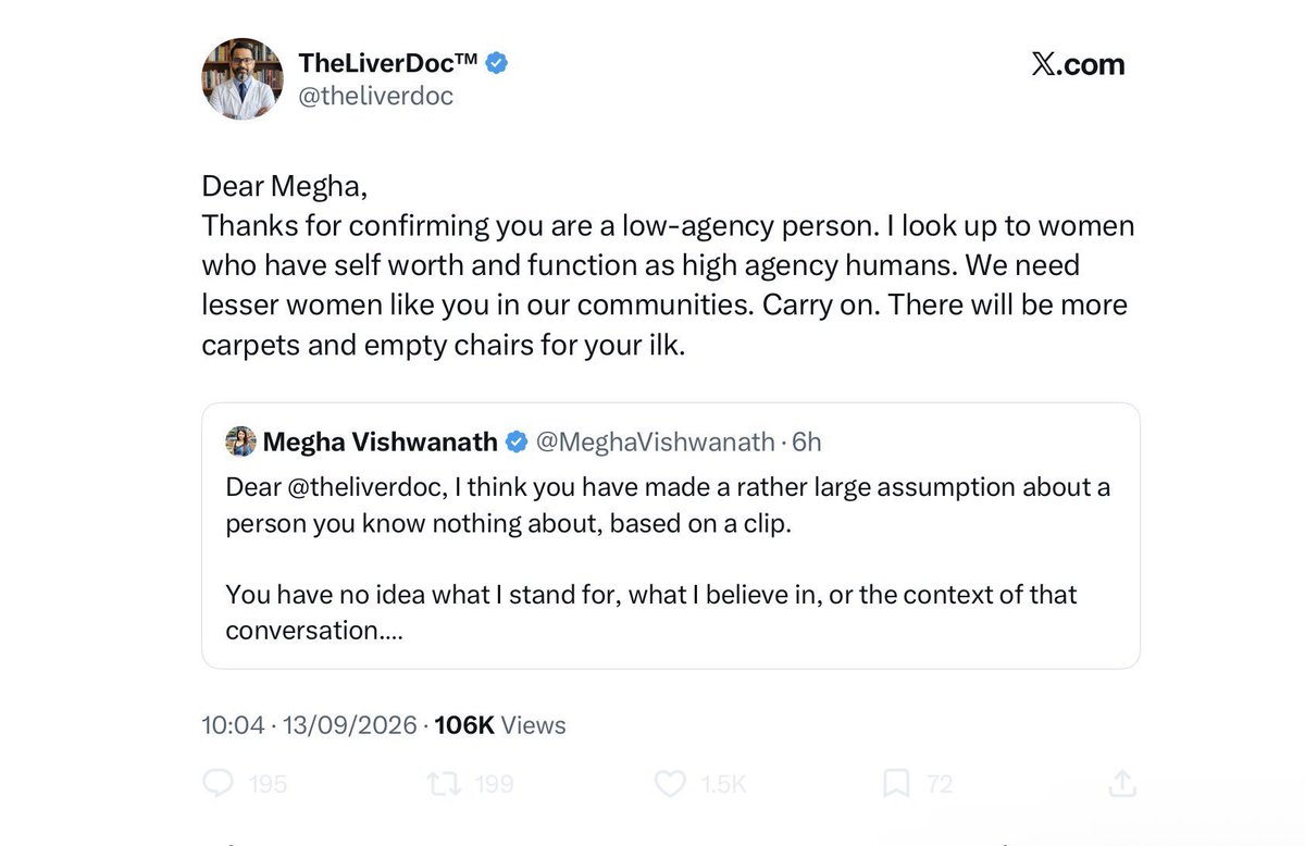 njnrn's tweet photo. Whatever his academic achievements, papers published, research done in medical field, treated thousands of patients (sorry for them), entitlement he might think he have, his basis (or none) of argument, none of this can be an excuse for his behaviour, attitude or choice of words.
It’s undeniable that he reeks of narcissism, extreme patriarchy, a despicable bigot, anti-social, Hindu-hater, and a prick.
This guy is an absolute disgrace to the medical field. He is clinically unfit being a doctor, or for any kind of public-facing role.