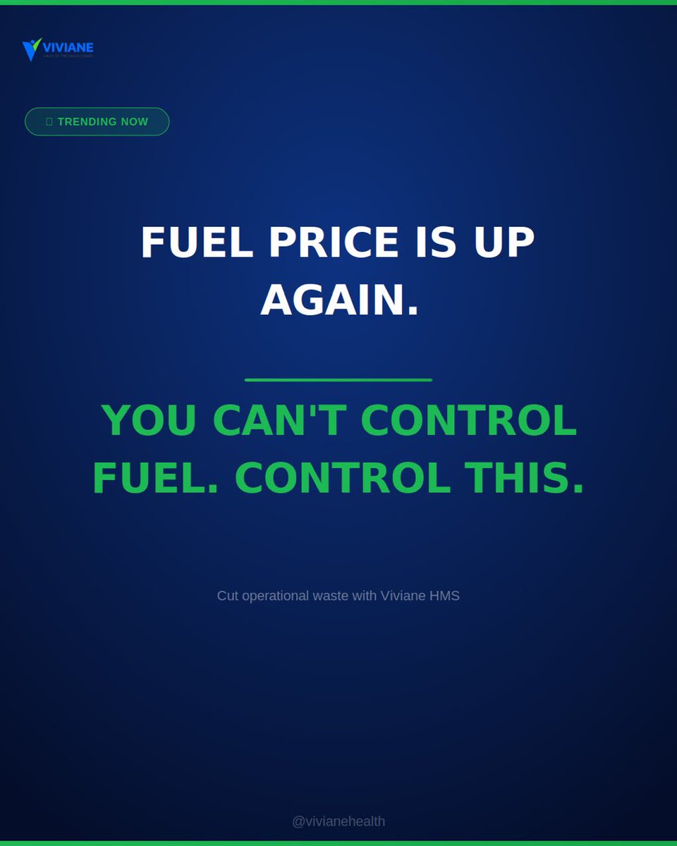 VivianeHealth's tweet photo. Fuel price just went up again. 

Every clinic, lab and pharmacy in Nigeria is feeling it. You can't control the price of fuel but you can control how efficiently your facility runs.

We help you cut that waste.

Send us a DM to learn more.

#NigerianHealthcare #hospitalmgt https://t.co/NIKbnHWFDg