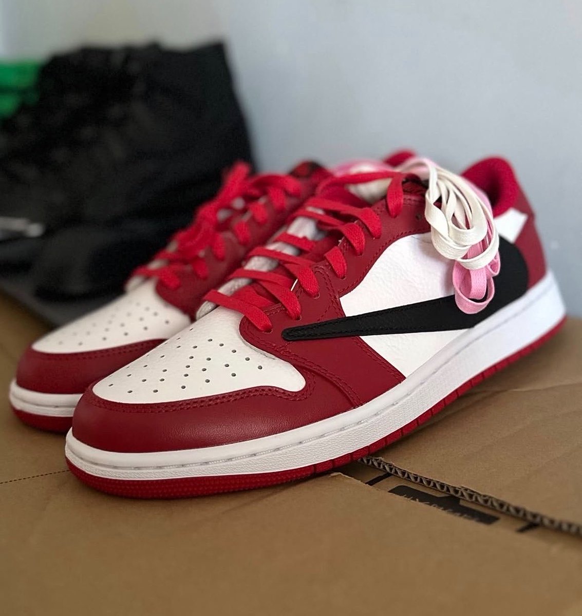 Ovrnundr's tweet photo. FIRST LOOK: Travis Scott x Nike Air Jordan 1 Low “Red” 🌵❤️ 

• RELEASING 2027 https://t.co/i9jAXrQNbr