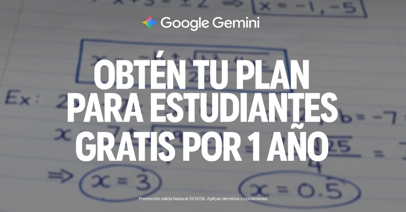 googleespanol's tweet photo. 1 año gratis de Gemini en plan Plus para estudiantes