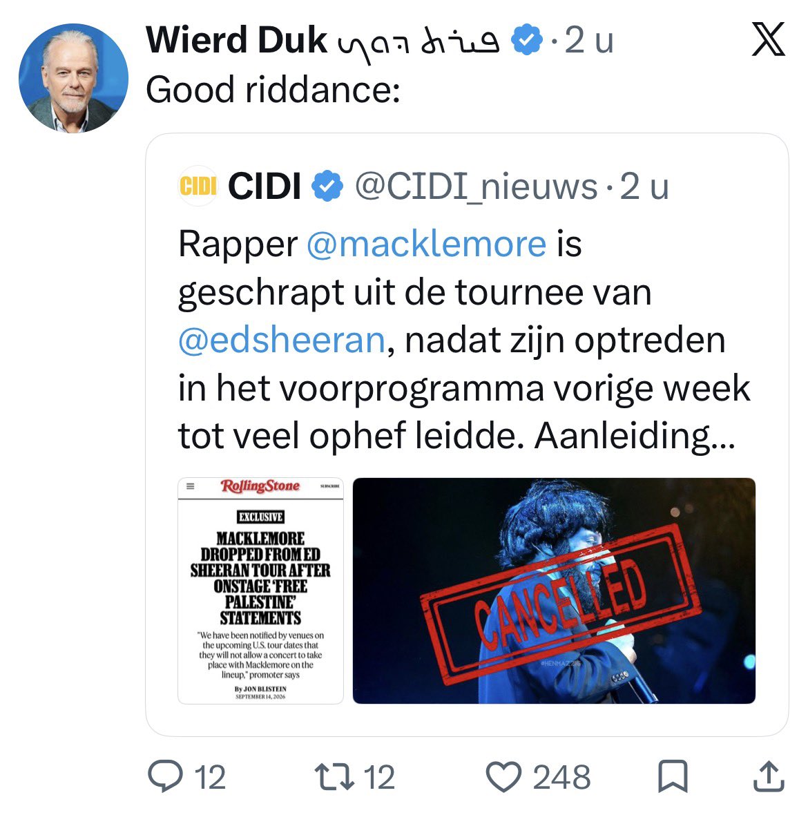 Radlab72's tweet photo. Kwaadaardige Israël-lobbyclub #GenoCIDI en trekpop @wierdduk blij met het cancelen van die snelprater #Maclemore. De Israël-lobby en angehaucht extreemrechts zijn niet echt ‘Charlie’ hè? https://t.co/sNfFhPlTlh