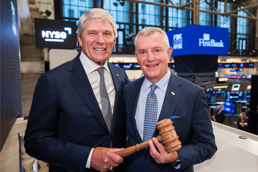 FBFinancialCorp's tweet photo. We were honored to ring the Opening Bell at the @NYSE this morning as we celebrated 10 years as a listed company and 120 years of FirstBank. Thank you to our associates, customers, shareholders, and communities for being part of the journey. 
#FBK #FirstBank #anniversary https://t.co/xYPmBKJTrM
