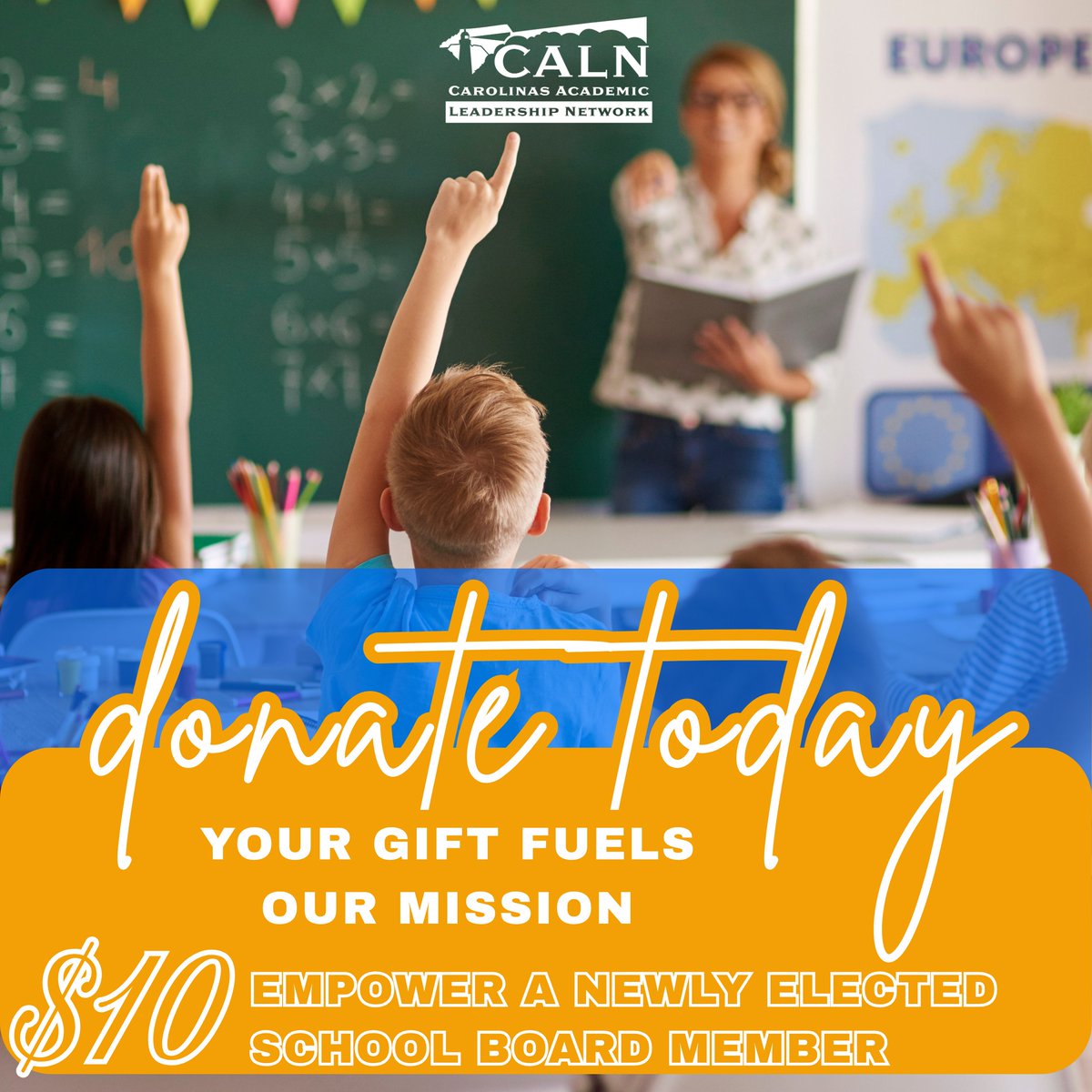CarolinaLeader's tweet photo. It’s almost election season, and CALN is gearing up to prepare newly elected school board members to lead from day one.

Your tax-deductible gift will help us equip incoming leaders with hands-on training and practical resources to make informed decisions that put students first. https://t.co/ZoGr4mfE0Z