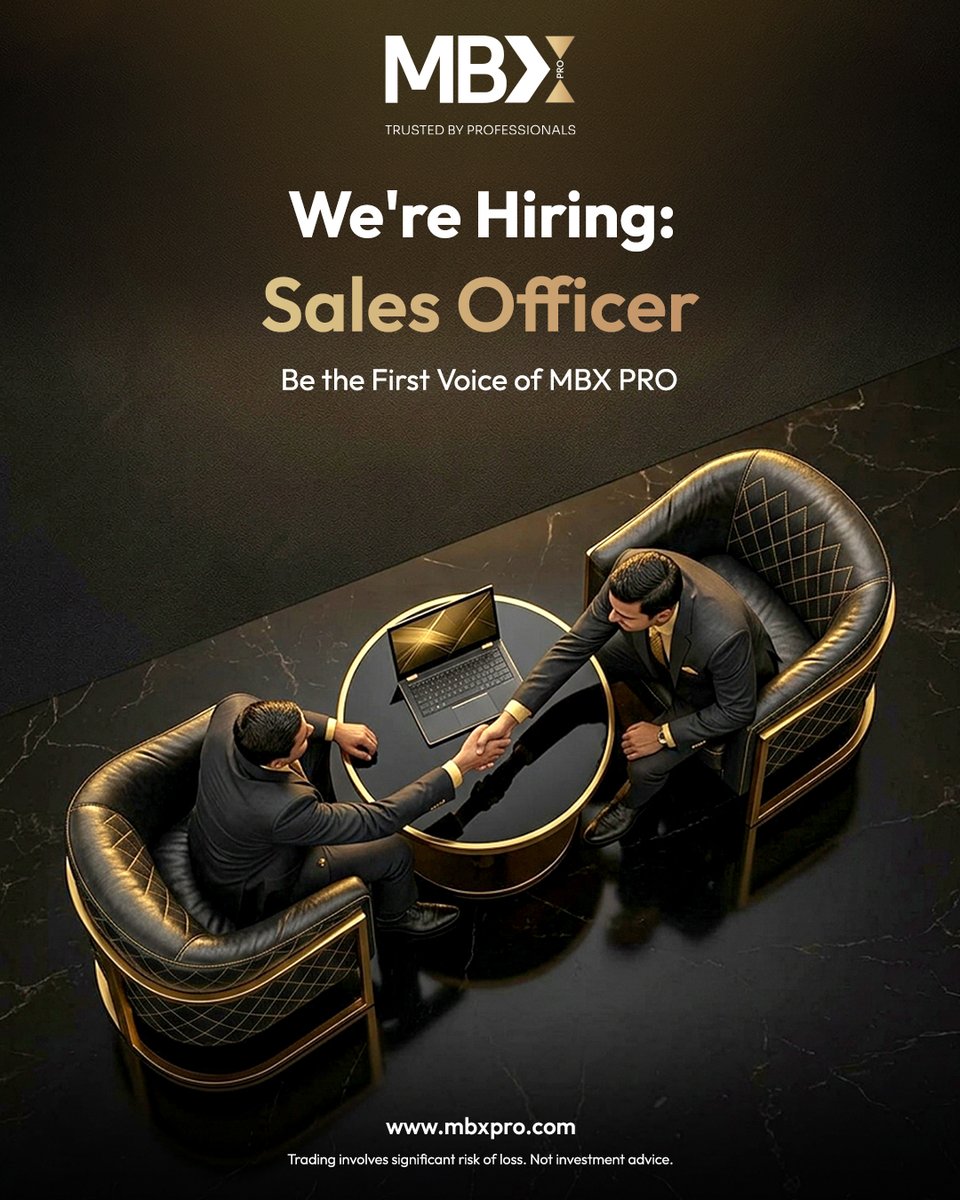 MBXProOfficial's tweet photo. 📢 We're Hiring: Sales Officer – MBX PRO 🌏

📍 Taiwan | Philippines | Malaysia | Thailand
💼 3–4 years' sales/brokerage experience
Client onboarding, KYC, CRM &amp; communication skills required. Fluent English; Asian languages a plus.
💰Competitive pay +incentives |📈 Career growth https://t.co/LqnXd6KKuq