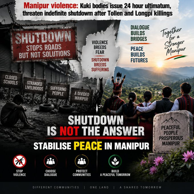 Vaiphei202606's tweet photo. More violence means more suffering for innocent families. The way forward is clear dialogue over confrontation, peace over hatred and unity over division. Together, we can rebuild Manipur. #PeaceNotViolence #Manipur #TogetherForPeace https://t.co/LYqE7I47JV