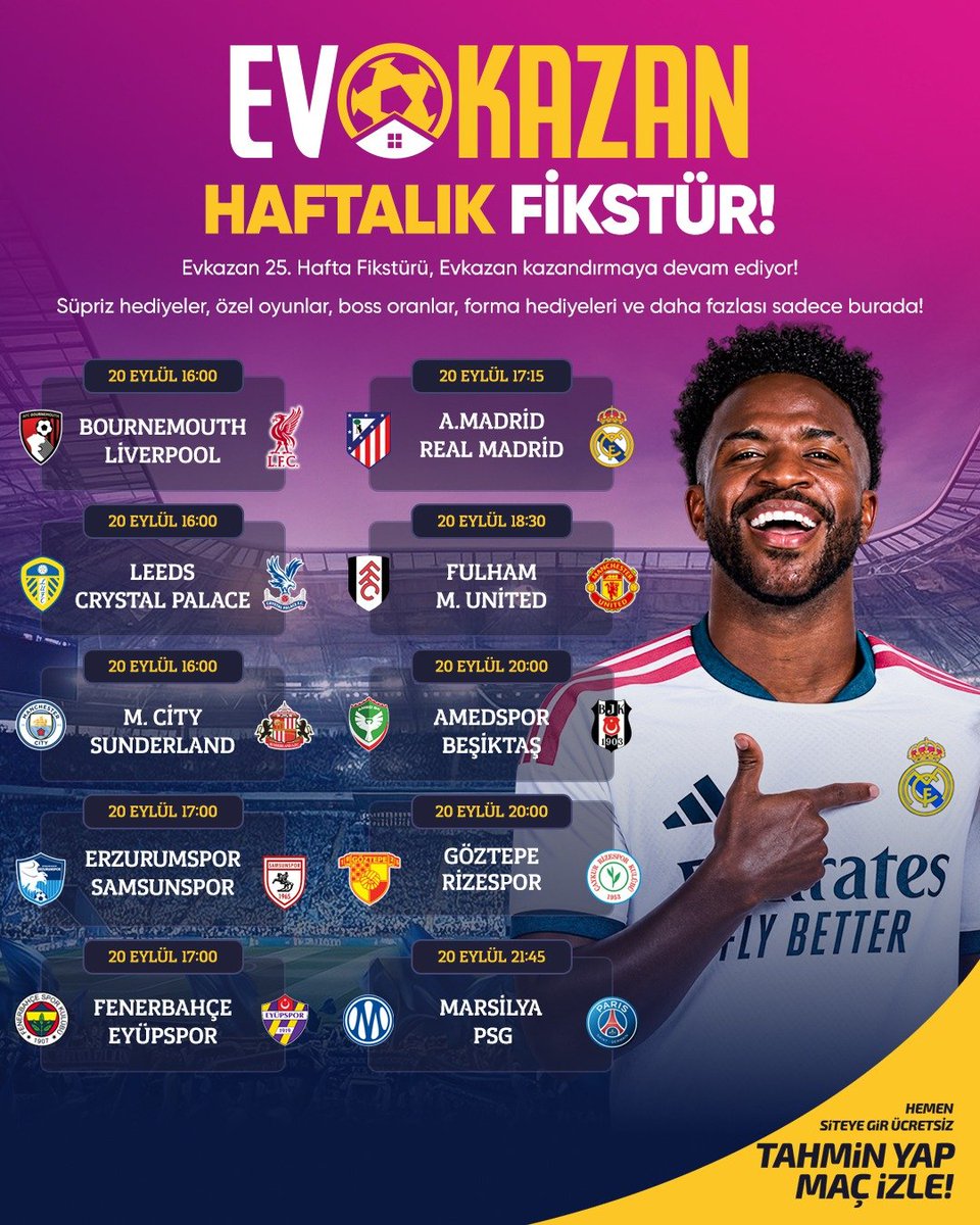 karamelsiyim's tweet photo. EvKazan yeni fikstür aktif!

#Kingroyal'de fırsatlar bitmiyor!
25. hafta fikstürü yine bomba gibi maçlarla dolu!
Tahminlerini yap, kazançlara bir adım daha yaklaş!

Güncel giriş yorumda! https://t.co/MxlAZTw9wC