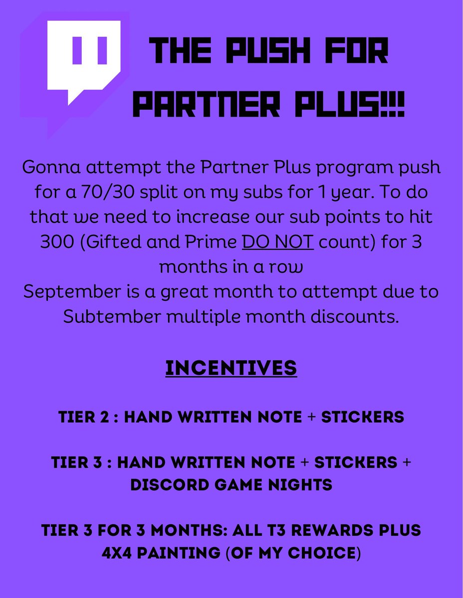 denver_maxx_'s tweet photo. Our YEARLY Subtember subathon is almost upon us!!! Starting Friday September 25 and NOON (CST) 

Also help me hit the plus points goal to get a higher cut on Twitch for the next year!! https://t.co/oDtKlr0rGy