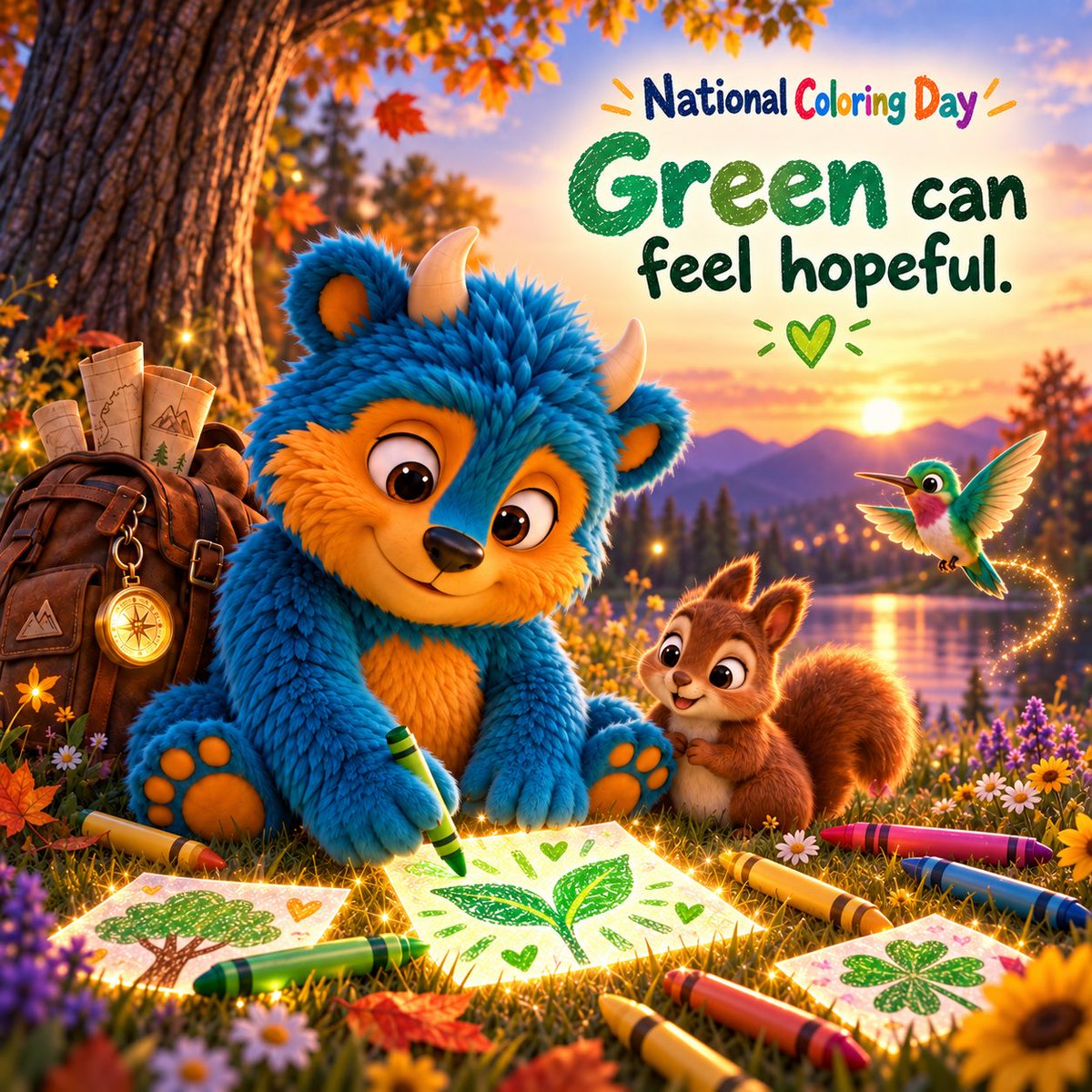 ThetrueCollin's tweet photo. Today is National Coloring Day 🎨

Loomi wants to know
What color are you feeling today?

💛 Happy
💙 Calm
💚 Hopeful
💜 Dreamy

Reply with your color and why 💙

#LoomisAdventures #NationalColoringDay https://t.co/fJ5riZ04xy
