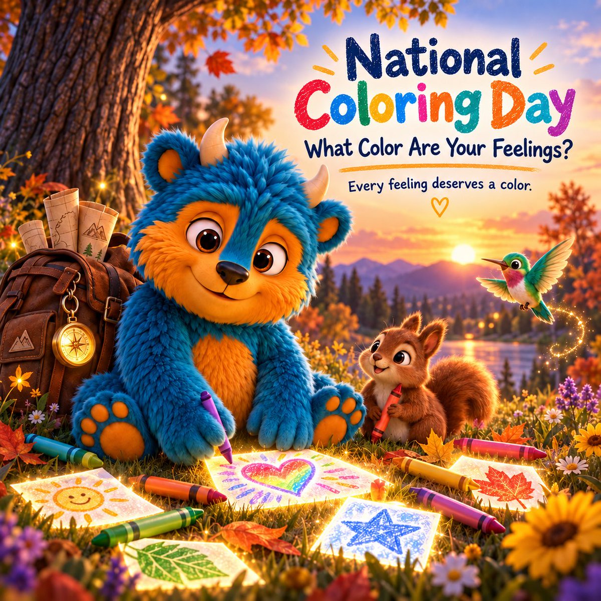 ThetrueCollin's tweet photo. Today is National Coloring Day 🎨

Loomi wants to know
What color are you feeling today?

💛 Happy
💙 Calm
💚 Hopeful
💜 Dreamy

Reply with your color and why 💙

#LoomisAdventures #NationalColoringDay https://t.co/fJ5riZ04xy