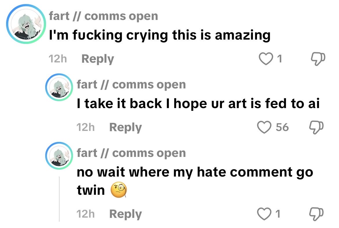 neokyoka's tweet photo. “do u guys like my art?🤗” 
“OH MY GOD BRO UR A PEDOPHILE OH MY GOD OHEMGOD UR ACTUALLY PROBLEMATIC I HOPE UR ART IS FED TO AI AND DID I MENTION UR A PEDO???” https://t.co/qHWt1uxXWo