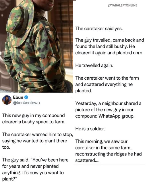 yabaleftonline's tweet photo. X user shares what her landlord did after he found out that the tenant he was quarrelling with was a soldier https://t.co/R0DC61BZTC